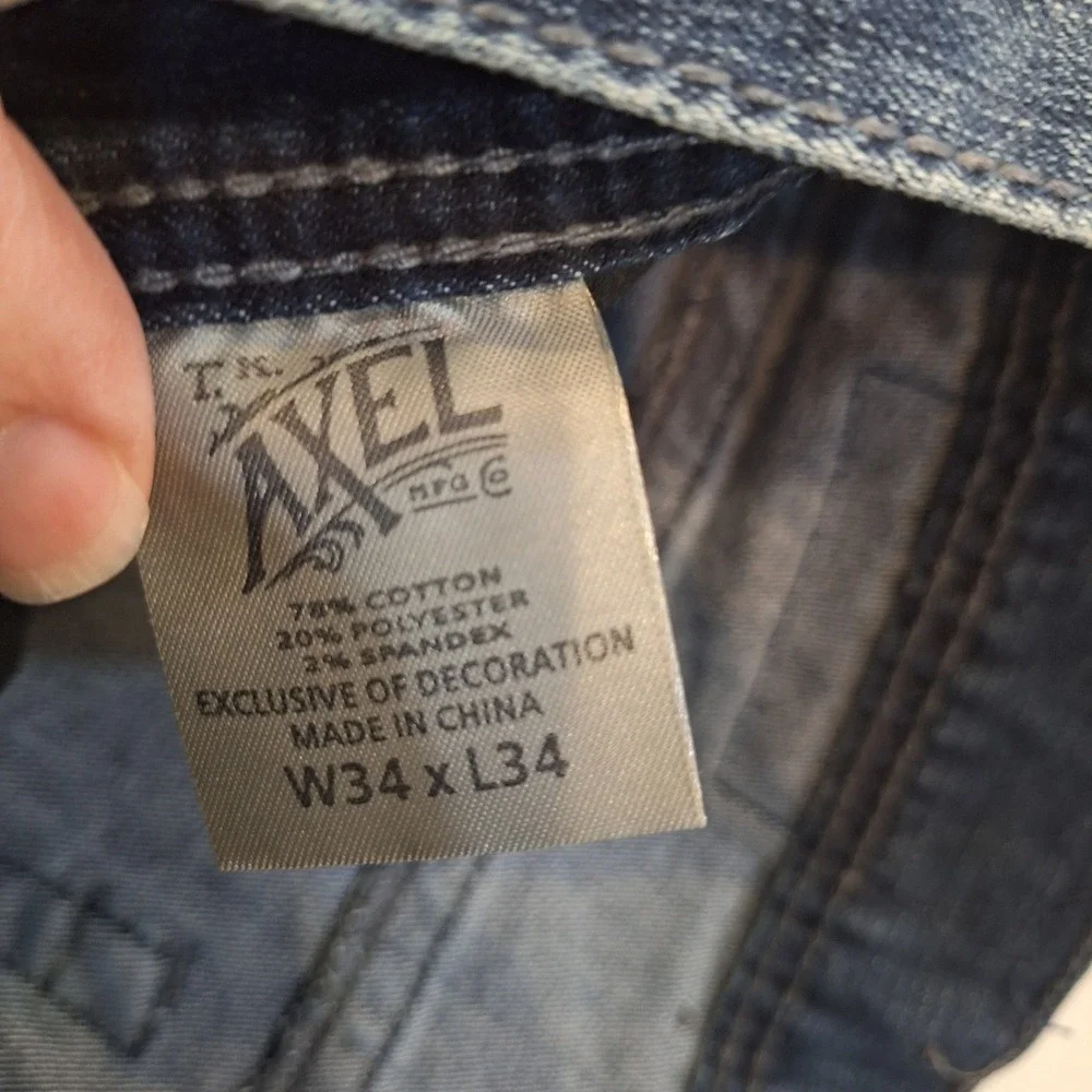 T.K. Axel Slim Straight Jeans Mens 34x34 Blue Denim Stretch Casual Pants Western